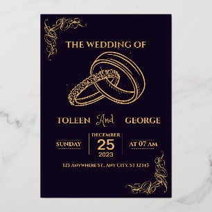 Élégant mariage Black and Gold Foil Invitation