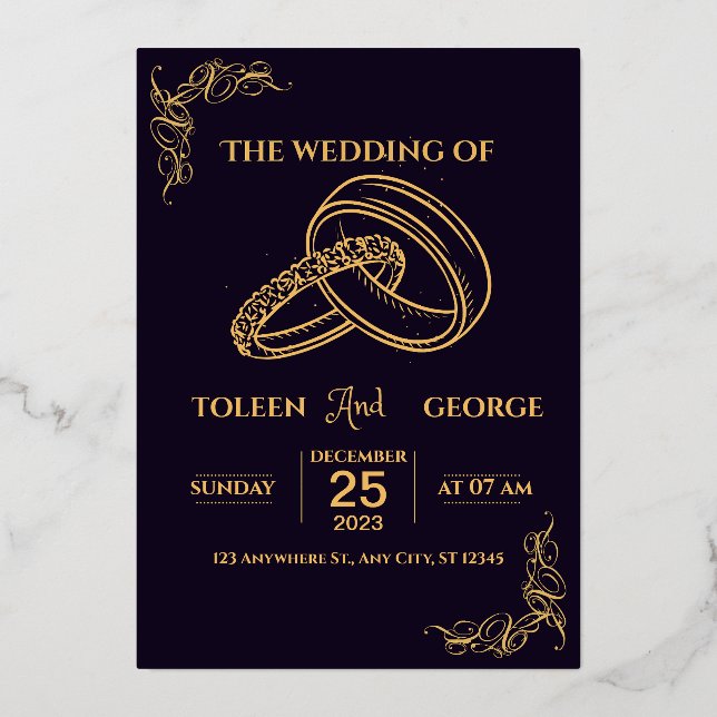 Élégant mariage Black and Gold Foil Invitation (Recto)