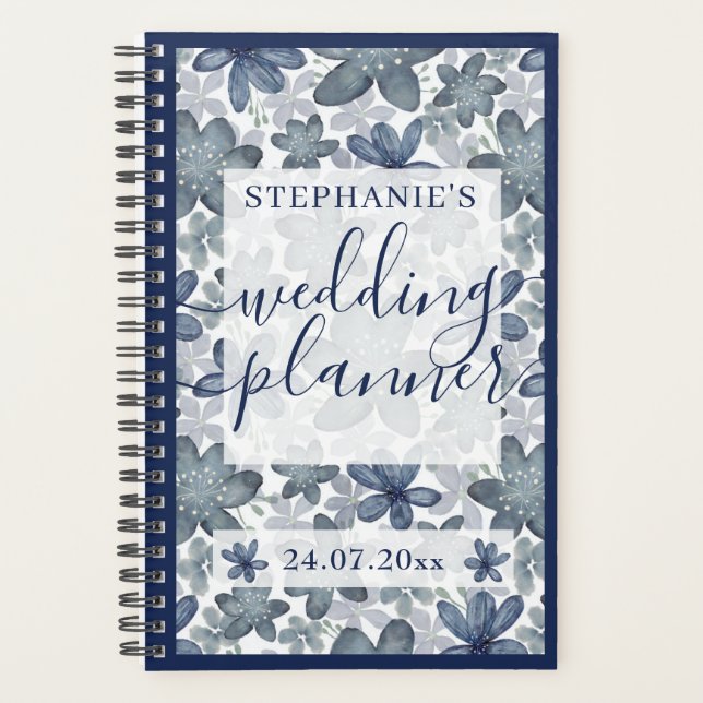 Elégant mariage bleu floral bleu poussiéreux (Devant)