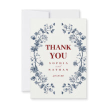 Elégant Mariage bleu floral Carte de remerciements