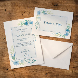 Elégant Mariage bleu floral Carte de remerciements
