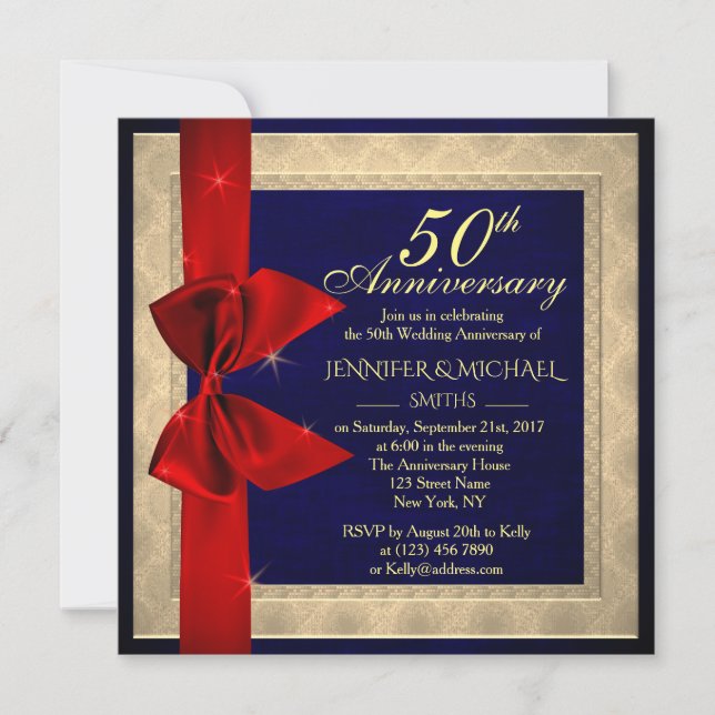 Élégant mariage bleu royal Anniversaire Invitation (Devant)