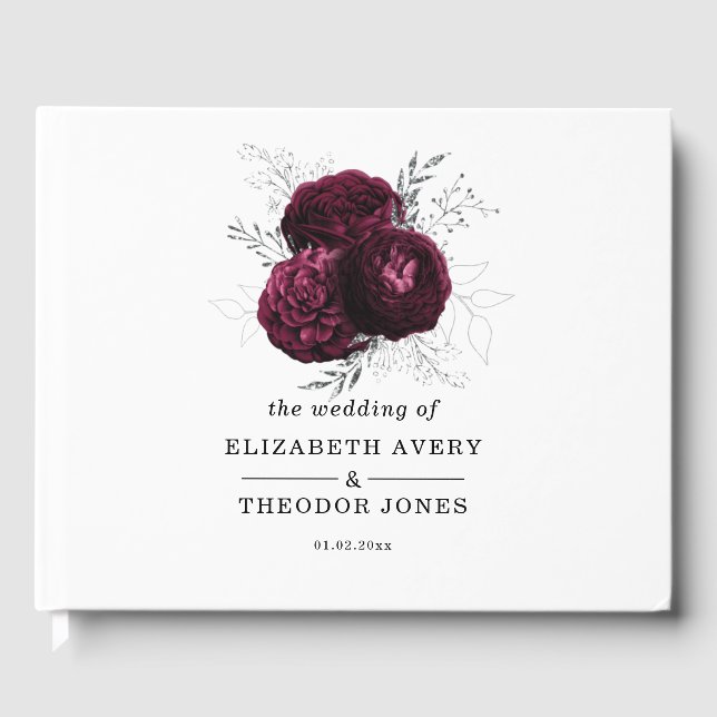 Elégant Mariage Bourgogne Floral Livre d'hôtes (Recto)