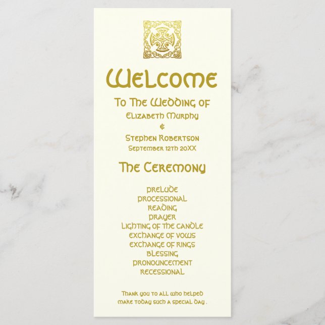 Élégant Mariage celtique Or | Programme de cérémon (Devant)