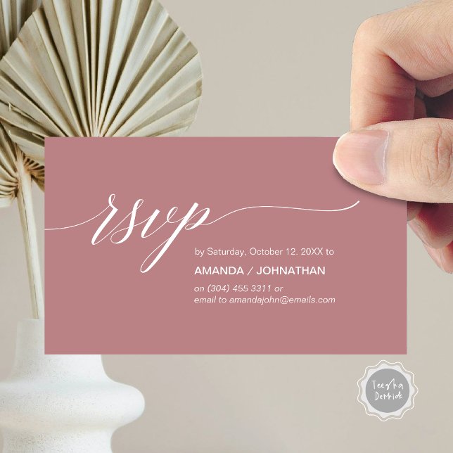 Élégant Mariage classique, Invitation de fête RSVP (Elegant Classic Wedding, Party Invitation RSVP Enclosed Card, in Dusty Rose Red Pink)