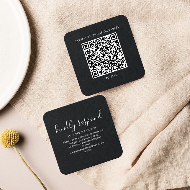 Elégant mariage Code QR RSVP site Web (Wedding Response RSVP QR Code Script Mini Enclosure Card)