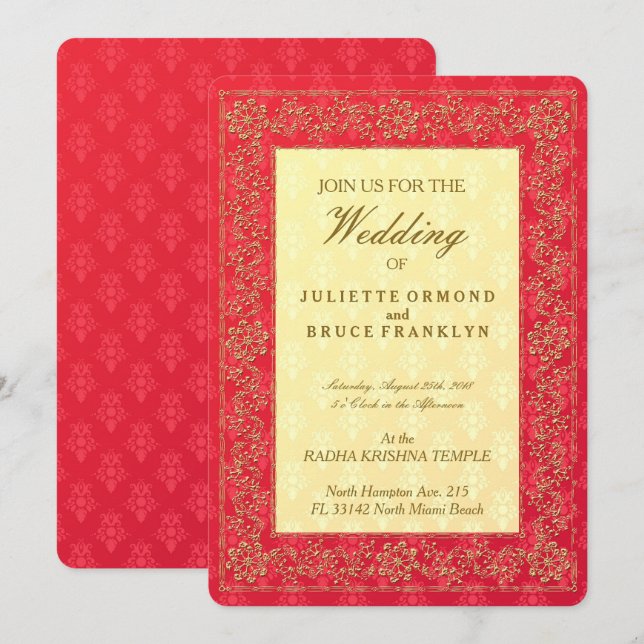 Elegant Mariage damassé - Carte d'invitation (Devant / Derrière)