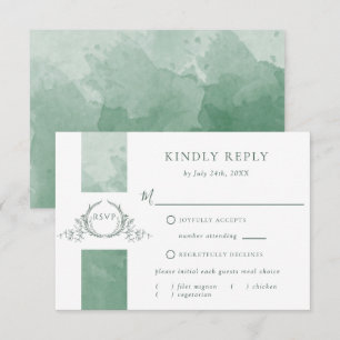 Elégant Mariage d'aquarelle verte Monogramme RSVP