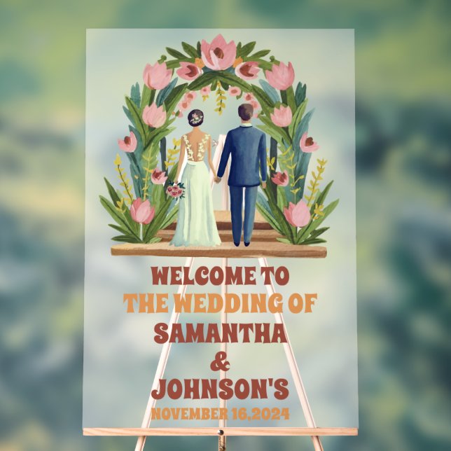 Élégant Mariage d'arc Floral Bienvenue Frosted (Neutre)