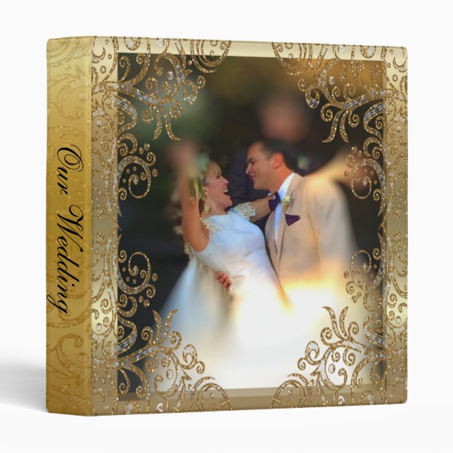 Élégant Mariage de défilement or Album Classeur (Devant/Côté)
