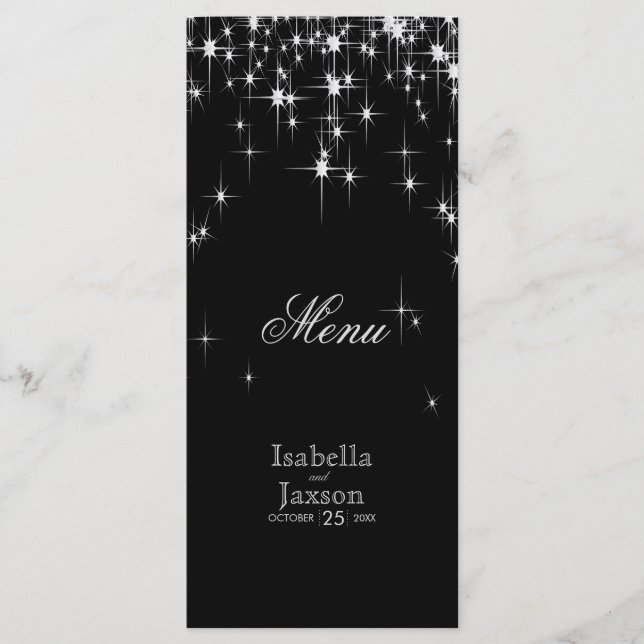 Élégant Mariage de Flammes Noir et Argent - Menu (Devant)