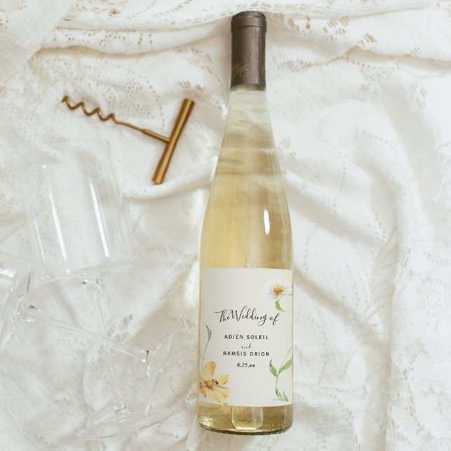 Élégant Mariage de marguerite Étiquette de vin (Créateur téléchargé)