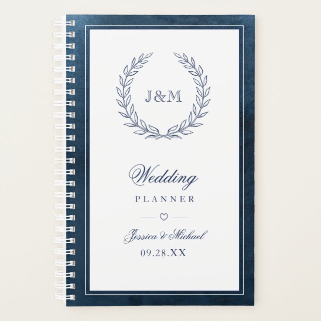 Élégant Mariage de monogramme bleu marine (Devant)