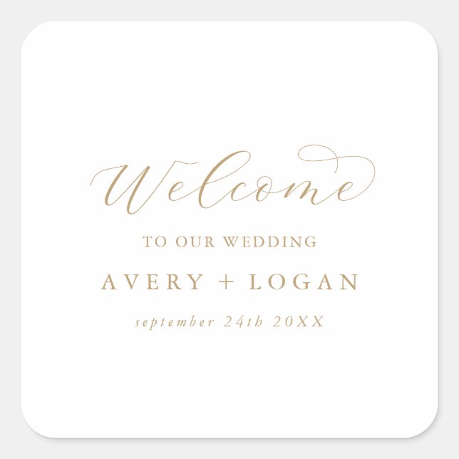 Élégant Mariage de script or Welcome Carré Sticker (Devant)