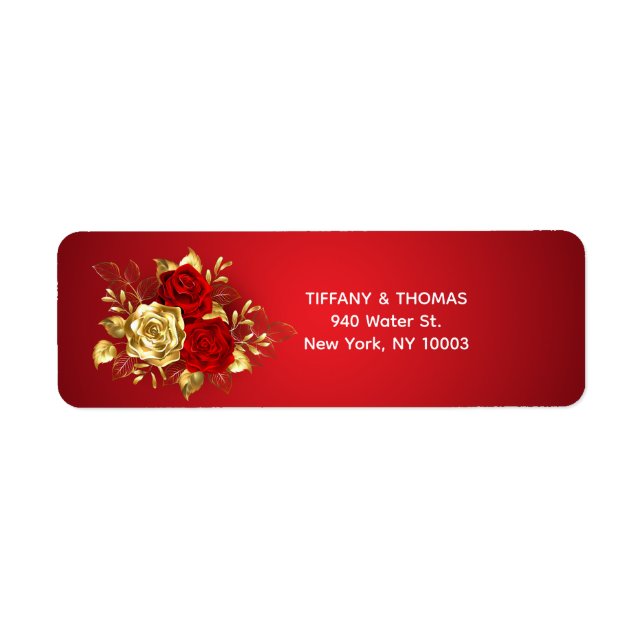 Élégant Mariage de thème rouge et or Adresse de re (Devant)
