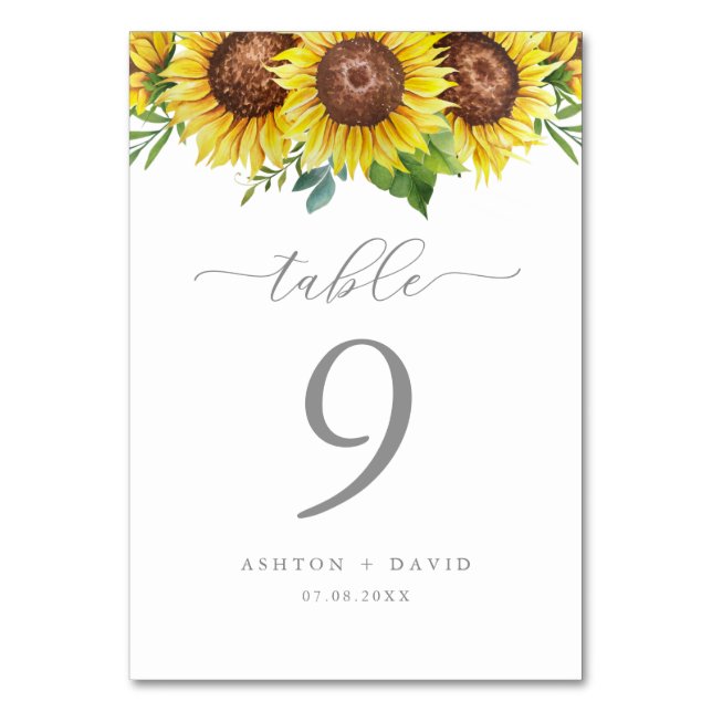 Elégant Mariage de tournesol carte numéro de table (Par défaut)