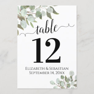Elégant Mariage de verdure Numéro de table Carte G