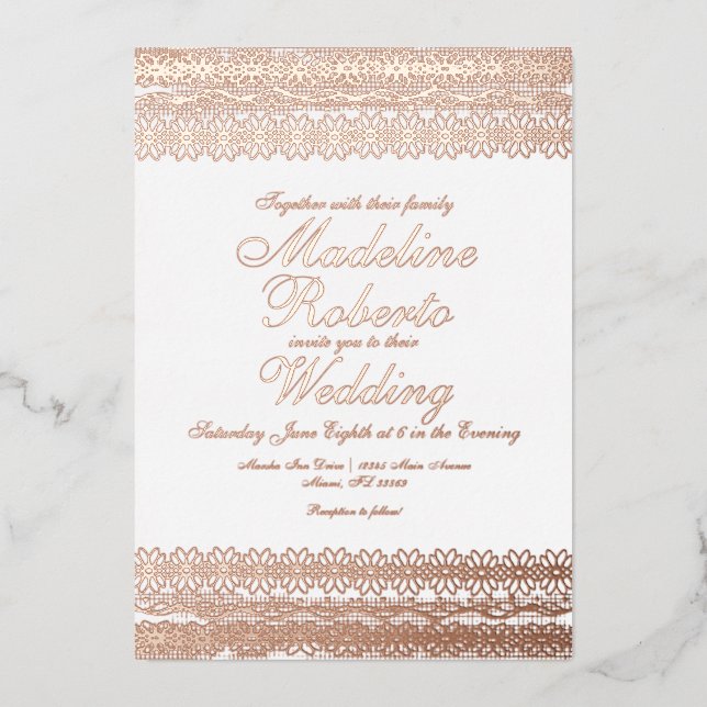 Élégant Mariage dentelle Pressing Foil Invitation (Recto)