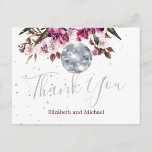 Elégant Mariage Disco Merci argent carte postale