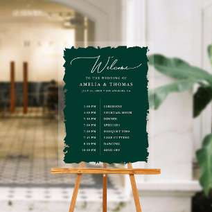 Élégant mariage Emerald Green Welcome et chronolog