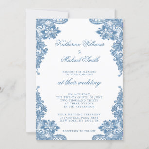 Elégant mariage en dentelle bleue Invitations