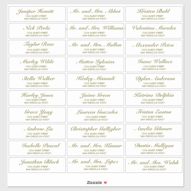 Élégant mariage Étiquettes de adresse invités (Feuille)