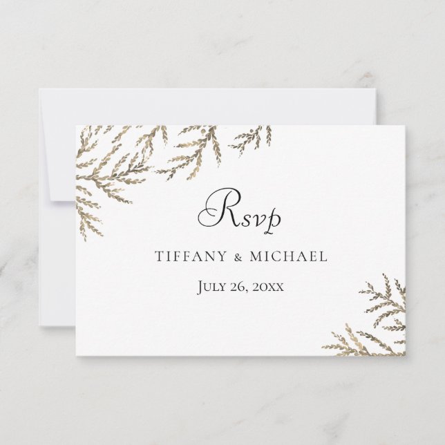Elégant Mariage Feuille dorée moderne RSVP (Devant)