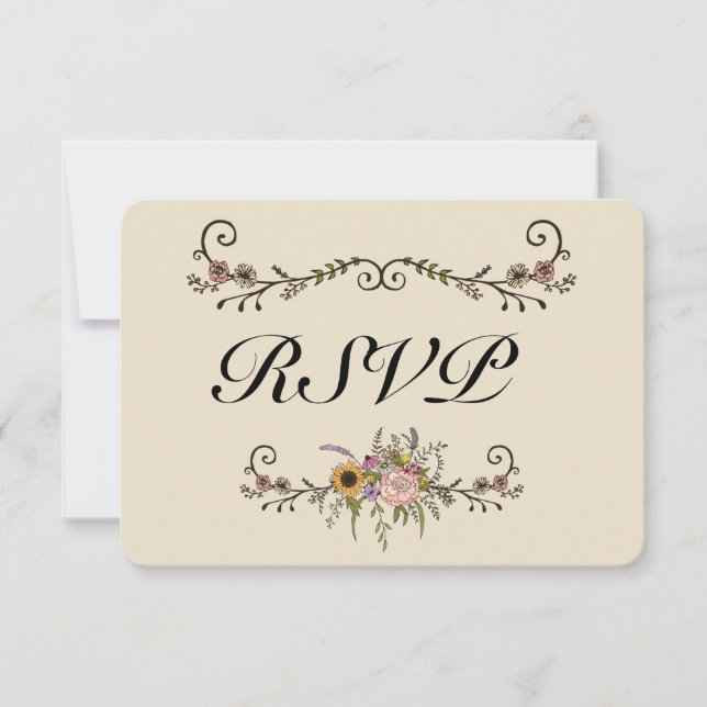 Elégant mariage Fleur sauvage RSVP Matte 3,5" x 5" (Devant)