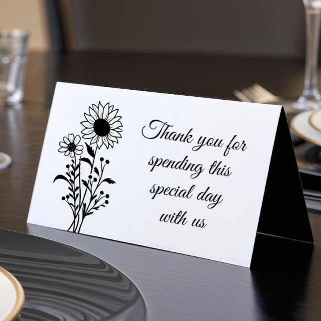 Élégant Mariage Floral Black White Merci Party (Créateur téléchargé)
