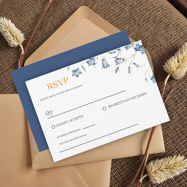 Elégant mariage floral bleu RSVP (Créateur téléchargé)
