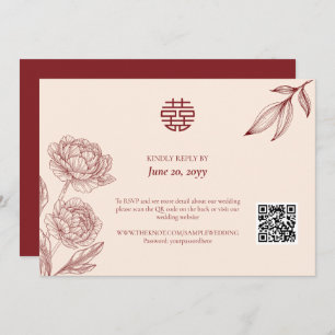 Elégant mariage floral chinois RSVP Invitation