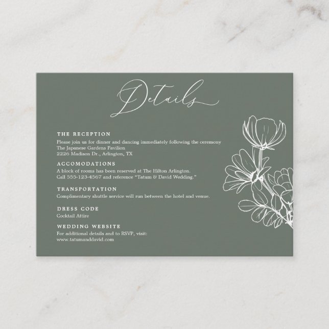 Élégant Mariage Floral Détails Carte de boîtier (Devant)