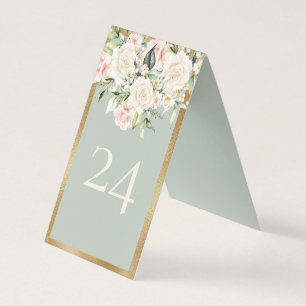 Élégant Mariage Floral Gold Green Numéro de table