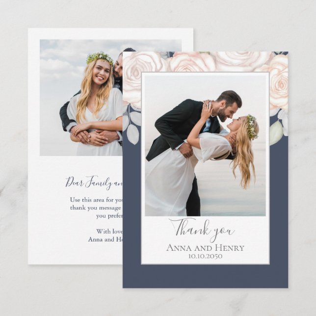 Elégant Mariage Floral Merci Ajustement Bleu Simpl (Devant / Derrière)