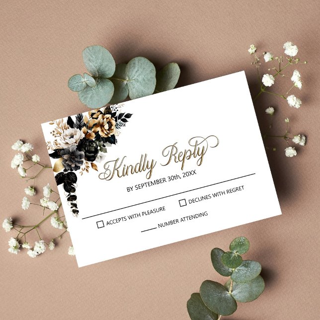 Elégant mariage floral noir RSVP (Créateur téléchargé)
