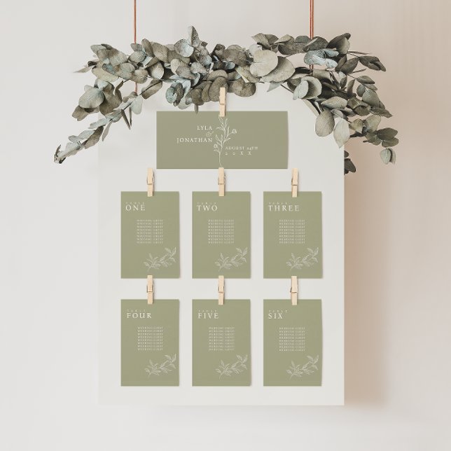 Élégant Mariage Floral Olive Cartes de tableau (Créateur téléchargé)