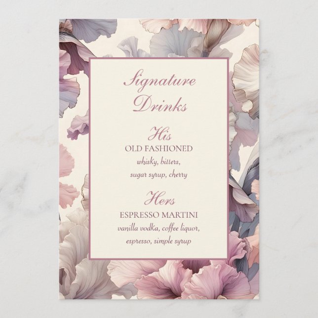 Élégant Mariage Floral Signature Boissons Bar Menu (Devant)