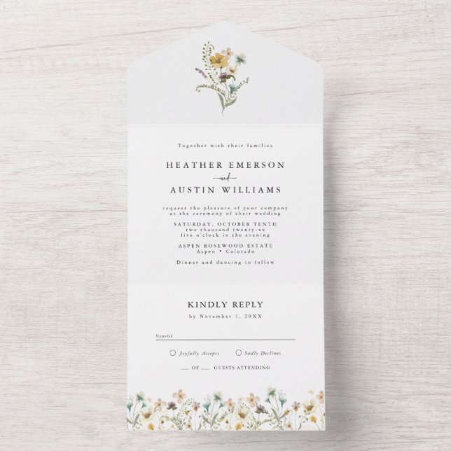 Élégant Mariage Floral tout en une invitation (À l'intérieur)