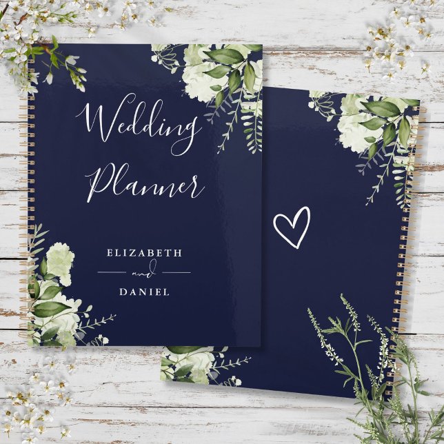 Élégant mariage floral verdure bleu marine (Elegant Floral Greenery Navy Blue Wedding Planner)