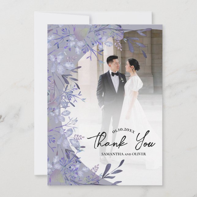 Élégant Mariage floral violet Merci Carte photo (Devant)