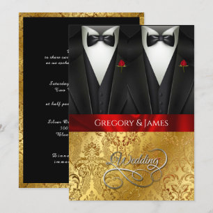 Elégant Mariage gay Tuxedo Red Rose Invitation