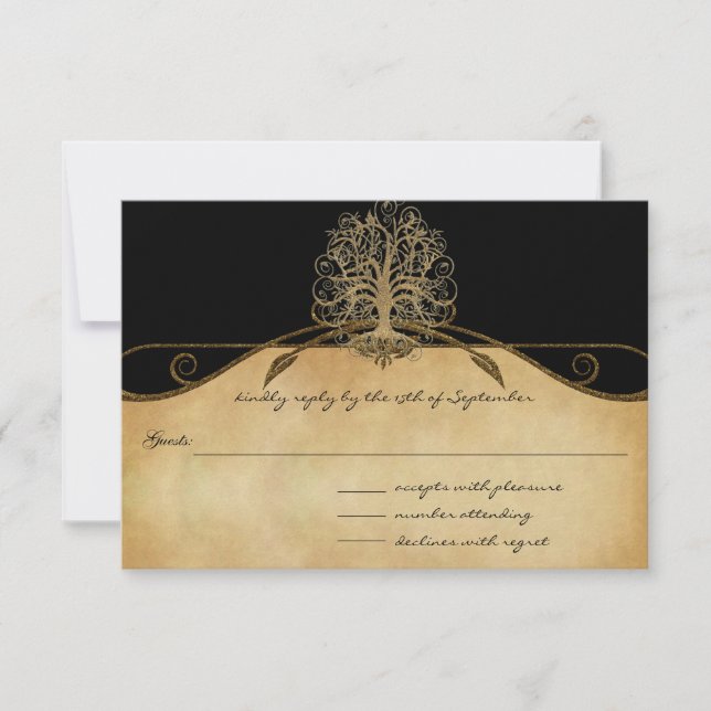 Elégant mariage Gold et Black Tree RSVP (Devant)