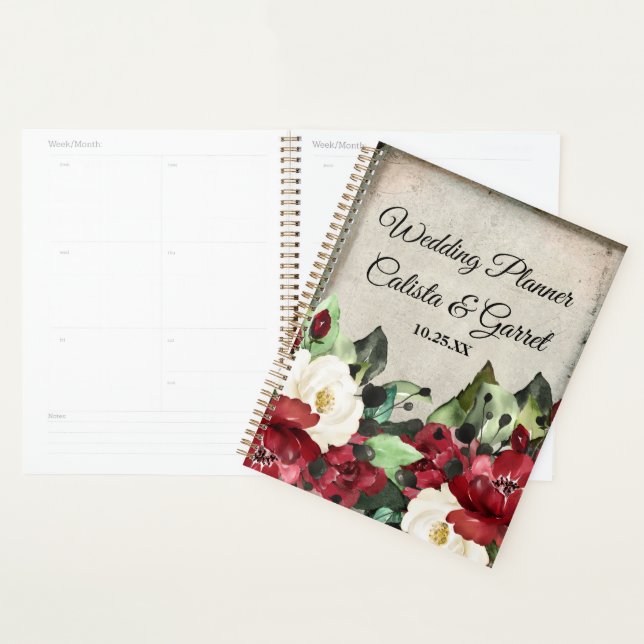 Élégant Mariage Grunge Rouge foncé Floral Goth (Devant avec enveloppe)