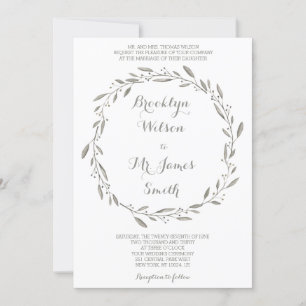 Élégant mariage Invitation Gris Floral Wreath