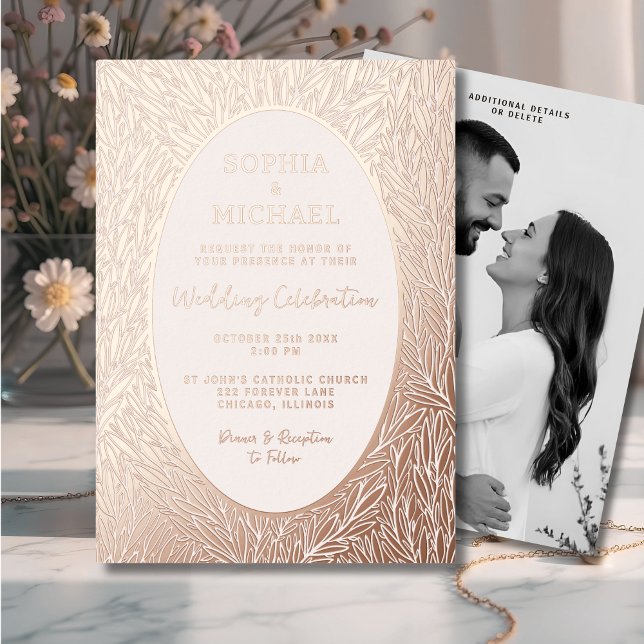 Elégant mariage Invitation Photo Feuilles botaniqu (Créateur téléchargé)