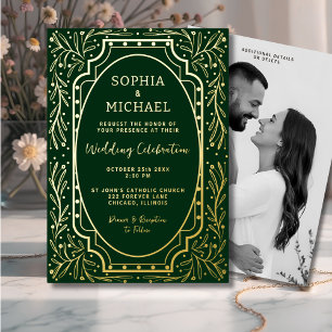 Elégant Mariage Invitation Photo Rich Green Gold
