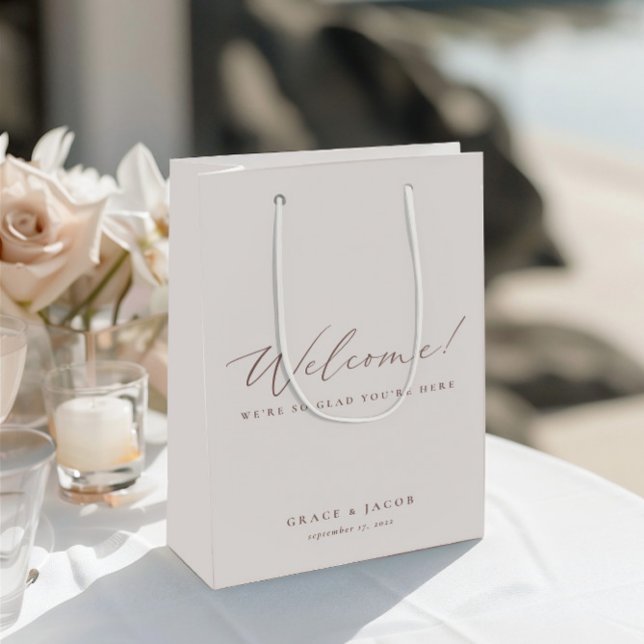 Élégant Mariage ivoire moderne Bienvenue Sacs cade (Elegant Modern Ivory Wedding Welcome Gift Bags)