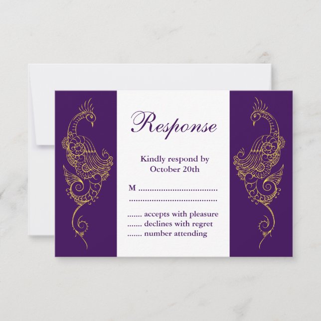 Elégant Mariage Mehndi Peacock RSVP blanc violet (Devant)