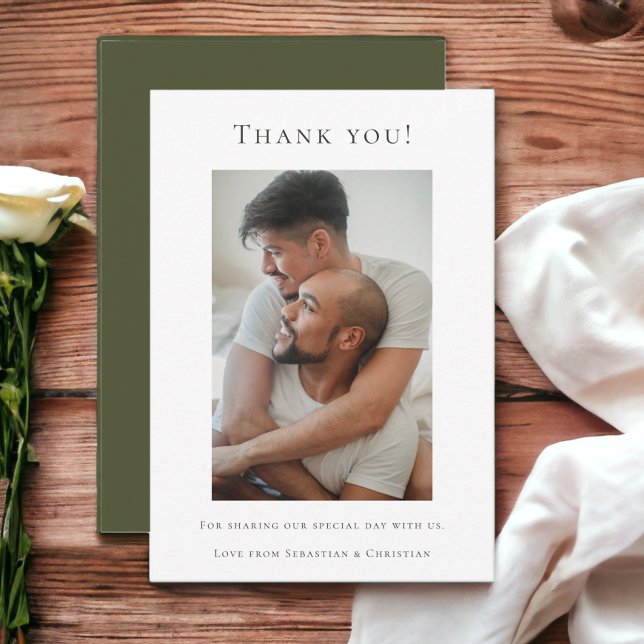 Elégant mariage Merci Vert blanc photo (Elegant Wedding Thank You Green White Personalized Photo cards from Ricaso)