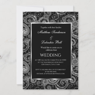 Elégant Mariage moderne Black White Invitation